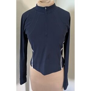 Lucky in Love Navy White Long Sleeve Activewear Top M Stretch Mock Neck Women